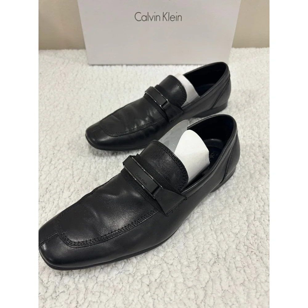 Calvin‎ Klein 10M Black Sean Dress Calf Loafers Mens Casual Preppy Shoes
